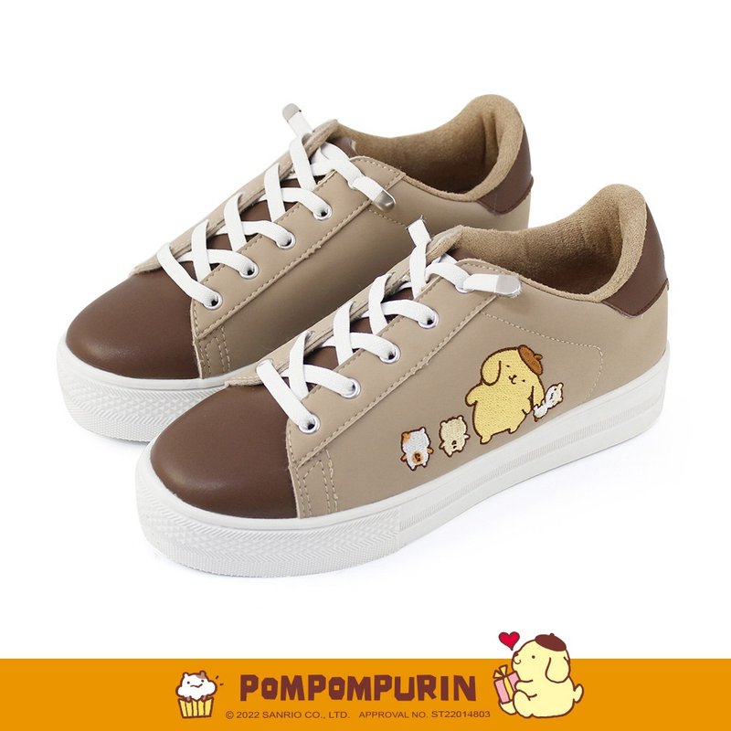 Pompompurin pudding dogs and hamsters jumping color strapless thick-soled casual shoes non-bending shoes-Milk Tea - รองเท้าลำลองผู้หญิง - ผ้าฝ้าย/ผ้าลินิน สีนำ้ตาล