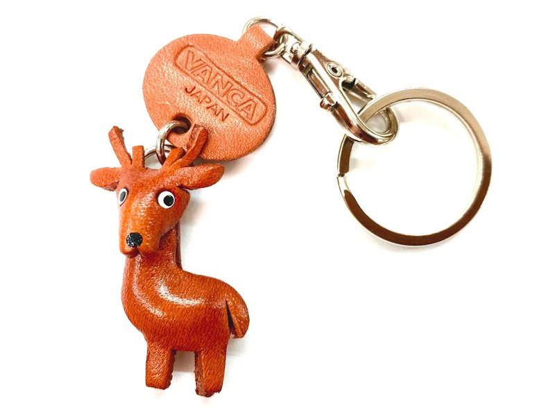 DEER mini leather keychain handmade in Japan - Keychains - Genuine Leather Brown