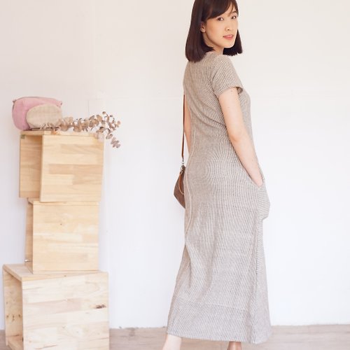 tanstudio Flame Lily Dress : Maxi Dress Short Sleeve Hand Woven and Botanical Dye Cotton.