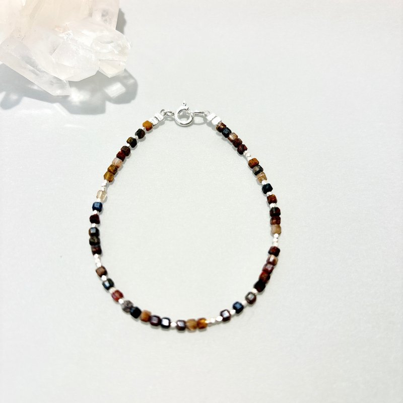 Ops Pietersite Handmade Unique Simple Silver Design gift bracelet - สร้อยข้อมือ - เครื่องเพชรพลอย สีนำ้ตาล