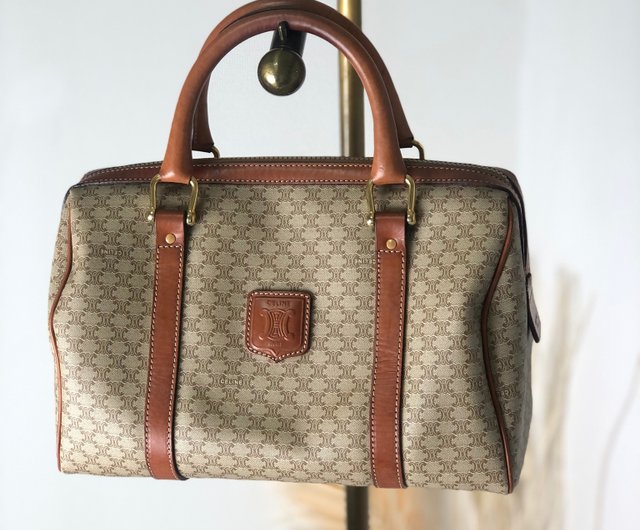 Delivered directly from Japan second hand package with name tag CELINE Macadam Brason embossed leather Boston bag Keepall handbag beige wz4rjk Shop solo vintage Handbags Totes Pinkoi