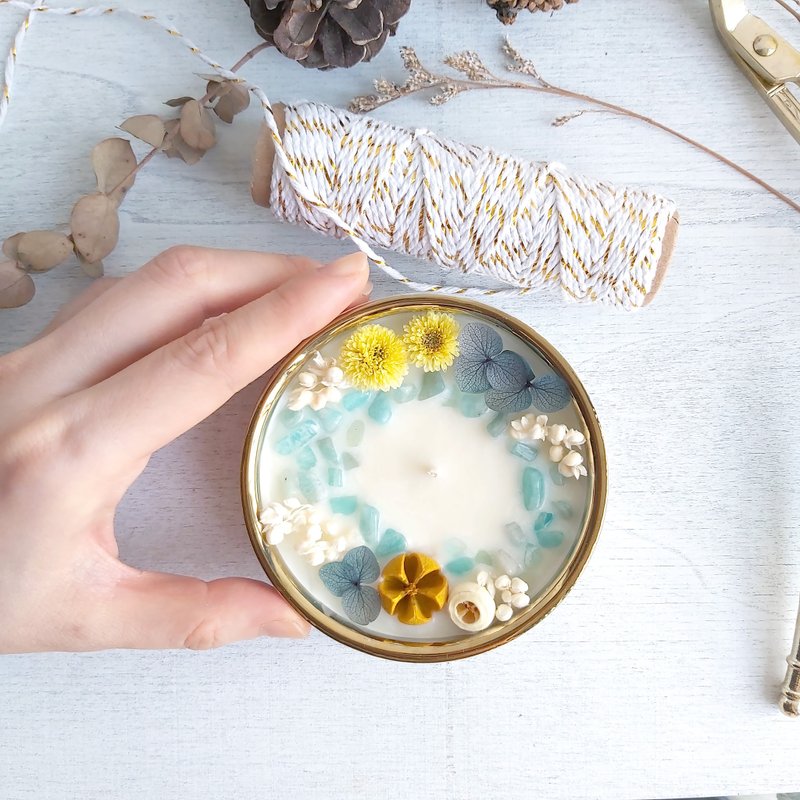 Amazonyte - White Marble bowl | Dried flower Crystal Natural Soywax Candle - Candles & Candle Holders - Wax Green