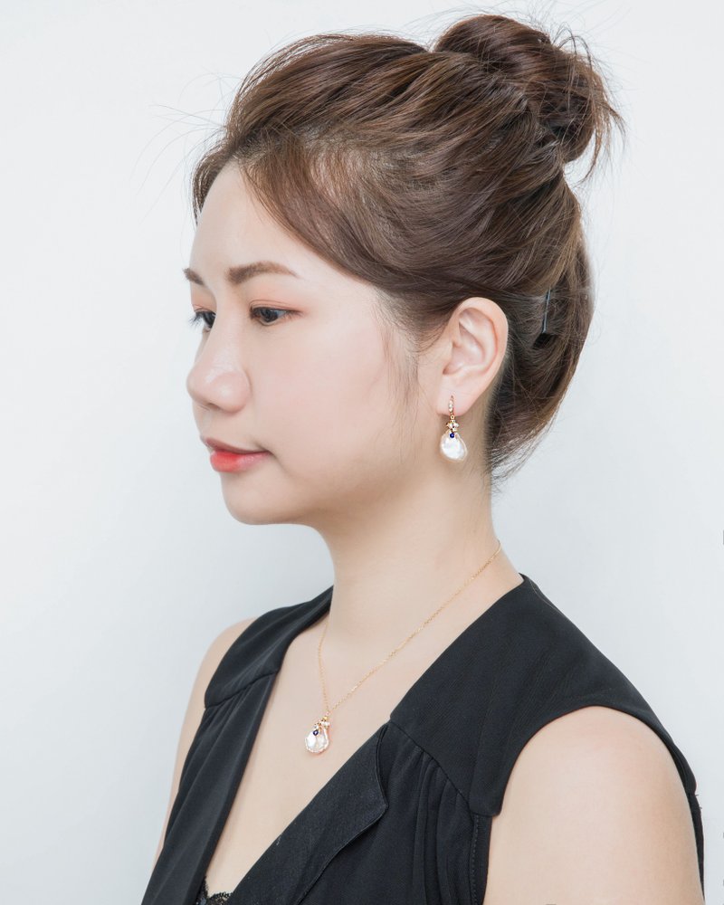 Margaritifere - 好運月光女神黃鐵礦淡水珍珠耳環 - 項鍊 - 寶石 