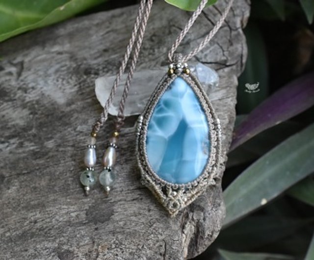 ディープな海 高品質 ラリマー マクラメネックレス1005