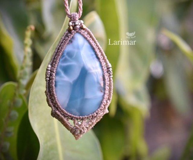 『海里』高品質ラリマーのマクラメペンダントネックレス 高品質ラリマーマクラメペンダント｜スクエア・ブルー