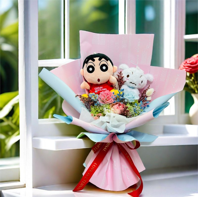 [Crayon Shin-chan] Little white bouquet/Doll bouquet/Valentine's Day bouquet/Birthday gift - ช่อดอกไม้แห้ง - พืช/ดอกไม้ 