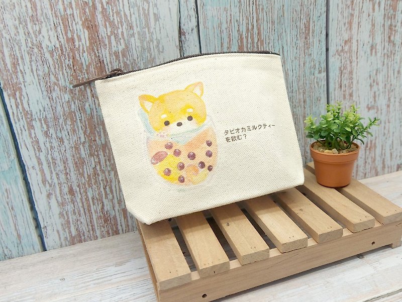 Want to drink bubble milk tea? (Shiba Inu)-Coin purse with bottom - Coin Purses - Other Materials 