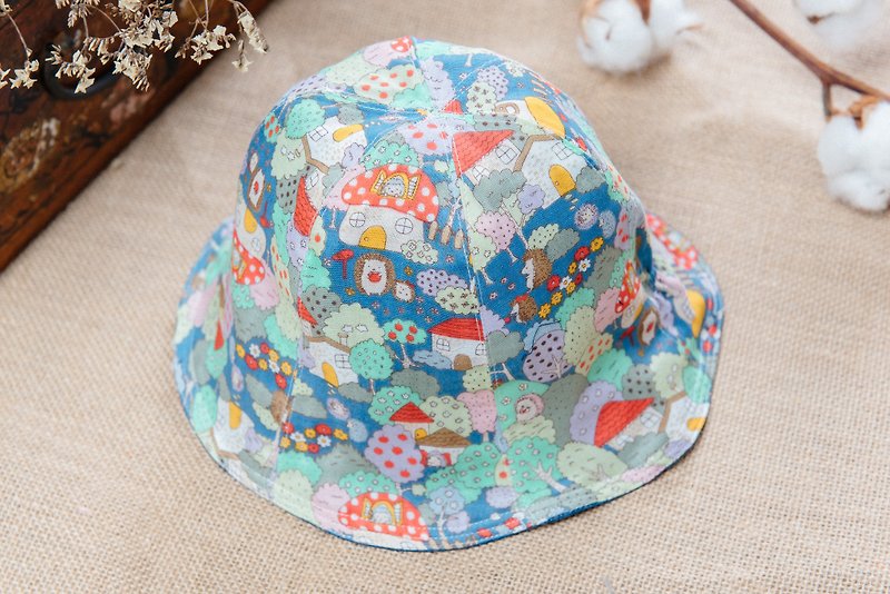Taiwanese Reversible Handmade bucket hat - หมวกเด็ก - ผ้าฝ้าย/ผ้าลินิน สีน้ำเงิน