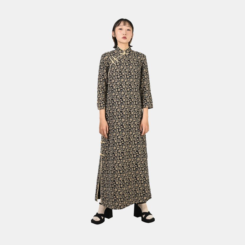 [Egg Plant Vintage] Yeyun Garden Cotton Printed Vintage Cheongsam - Qipao - Other Man-Made Fibers 