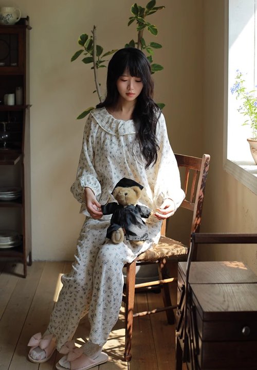 枕夢村莊 藍雪兒 慵懶親膚寬鬆睡衣 睡褲套裝