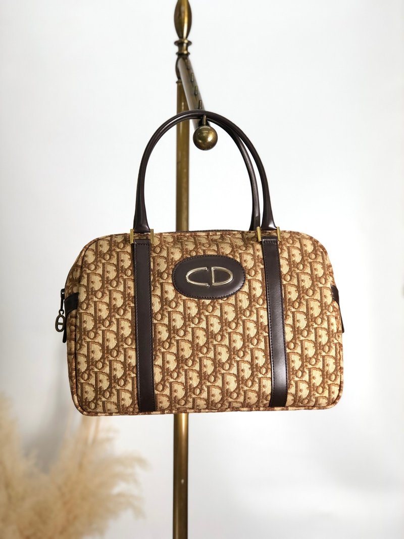 [Direct from Japan, branded used packaging] Christian Dior Trotter handbag Brown CD jacquard mini Boston vintage cse2xn - กระเป๋าถือ - ผ้าฝ้าย/ผ้าลินิน สีนำ้ตาล