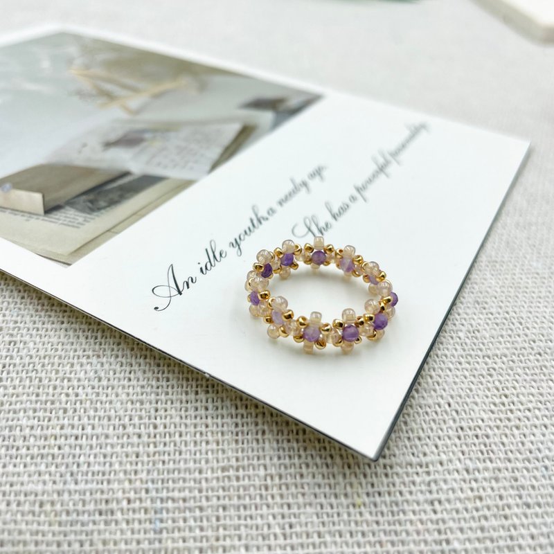 Menghui Natural Stone Bead Ring - แหวนทั่วไป - เครื่องประดับพลอย สีม่วง