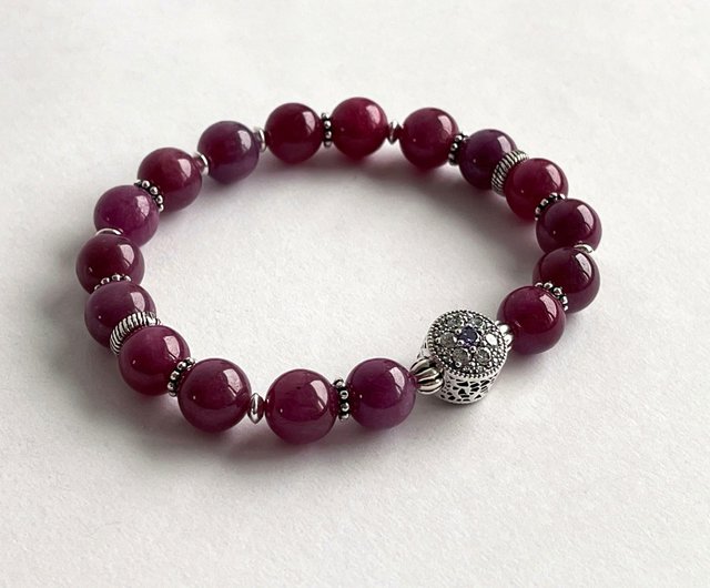 Elephant Charm and Crimson Bead Bracelet - Thailand