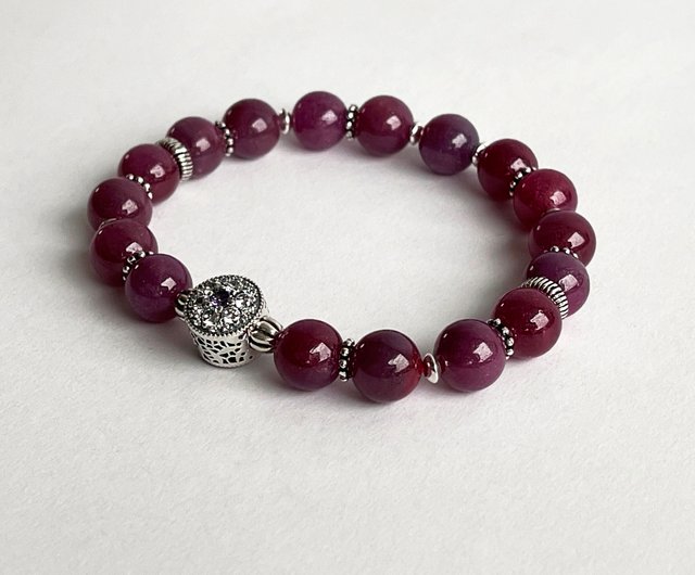 Elephant Charm and Crimson Bead Bracelet - Thailand