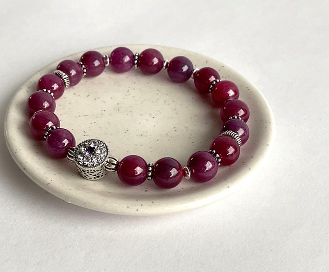 Elephant Charm and Crimson Bead Bracelet - Thailand