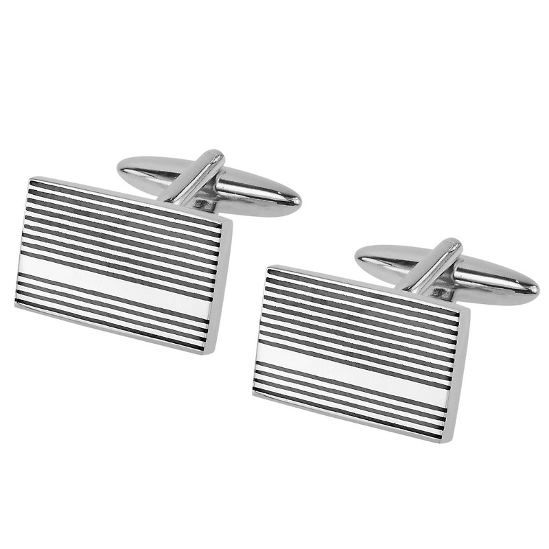 Silver with Black Gunmetal Stripes Cufflinks - Cuff Links - Other Metals Silver