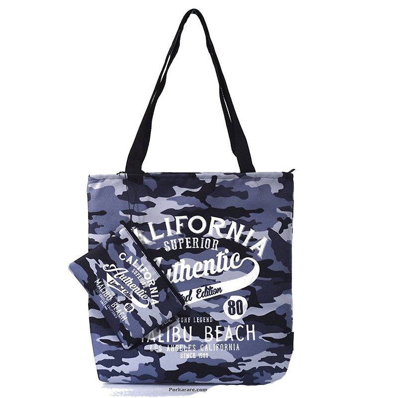 shoulder bag black gray camo print - Handbags & Totes - Cotton & Hemp Gray