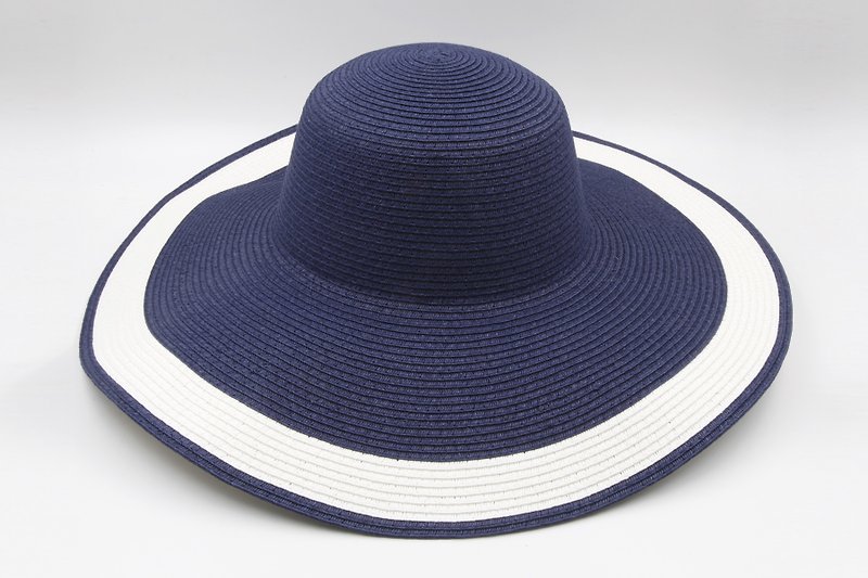 【Paper Home】 Two-color big wave (dark blue) paper thread weave - Hats & Caps - Paper Blue