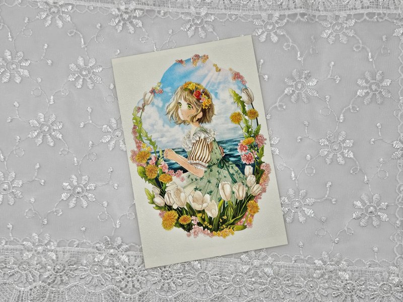 White tulip girl postcard - 卡片/明信片 - 紙 