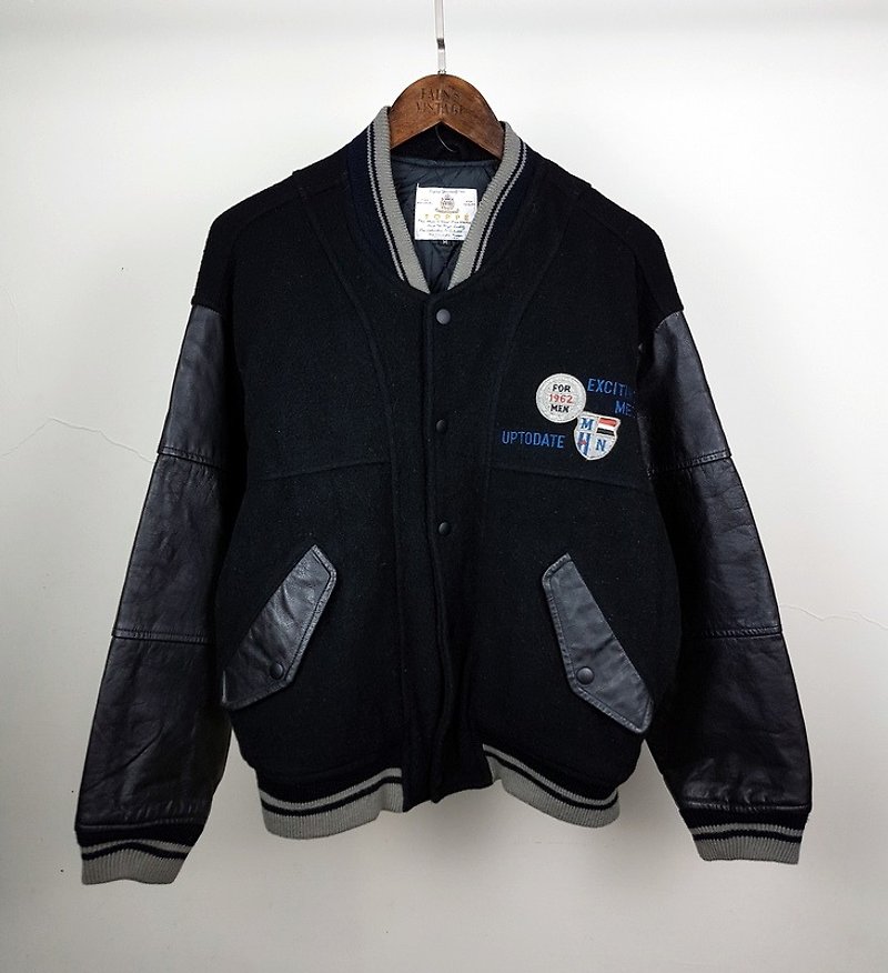 Turtle Gege - Heavy Japanese real leather stitching wool baseball jacket embroidered vintage - เสื้อโค้ทผู้ชาย - หนังแท้ 