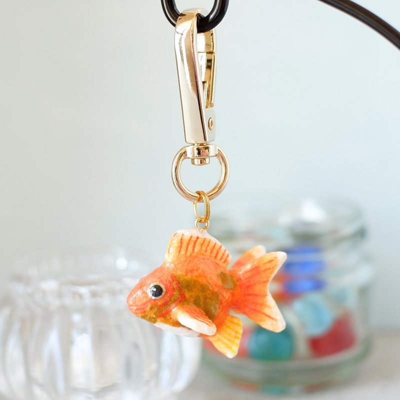 和紙小物　キーホルダー/バッグチャーム　金魚　リュウキン/琉金 - 鑰匙圈/鑰匙包 - 紙 橘色