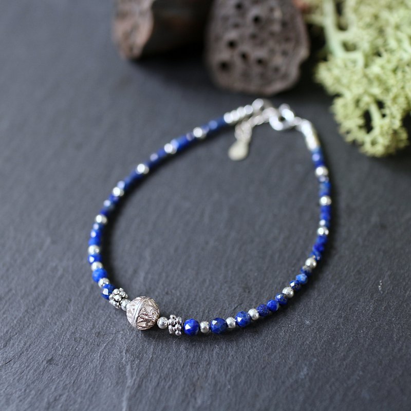 925 Sterling Silver Lapis Lapis Blue Thin Bracelet - สร้อยข้อมือ - เงินแท้ สีน้ำเงิน