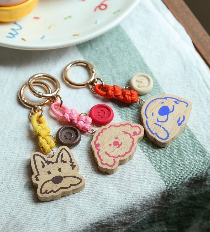 Achie Cookie Charm keychain พวงกุญแจหน้าสัตว์เลี้ยง - ที่ห้อยกุญแจ - ไม้ 