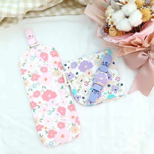 QQ rabbit 手工嬰幼兒精品 彌月禮盒 粉彩木槿花-2色可選。雙面純棉手帕 / 附夾手帕 (可繡名字)