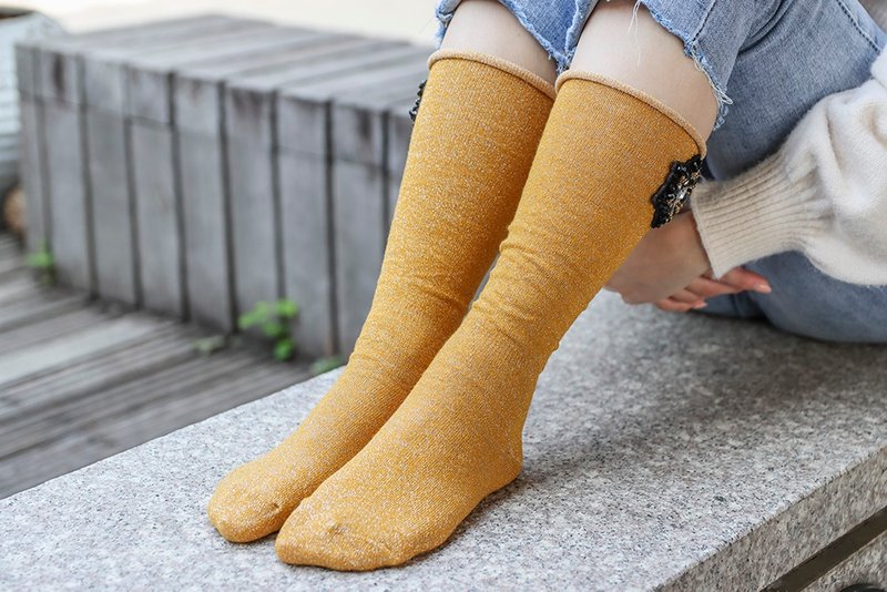 unni flower language push socks socks warm socks mid-calf socks women's socks ha - Socks - Cotton & Hemp Yellow