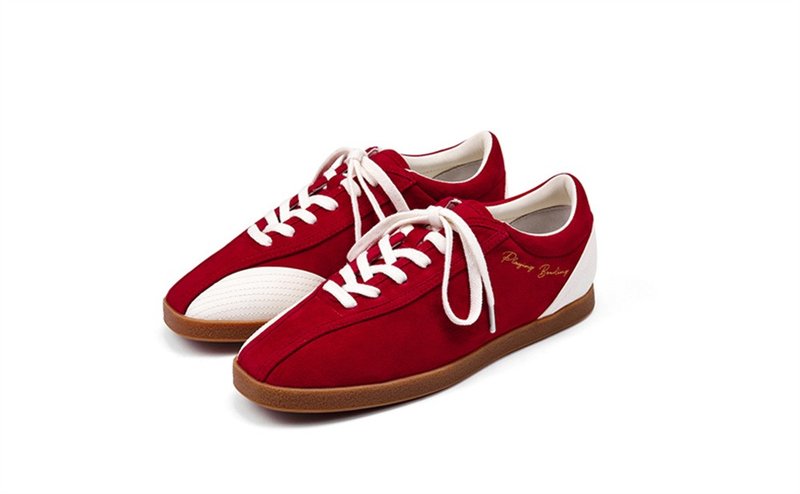 Sun red retro sheepskin sneakers for daily casual sports, genuine leather shoes 35-39 - Women's Running Shoes - Genuine Leather Red