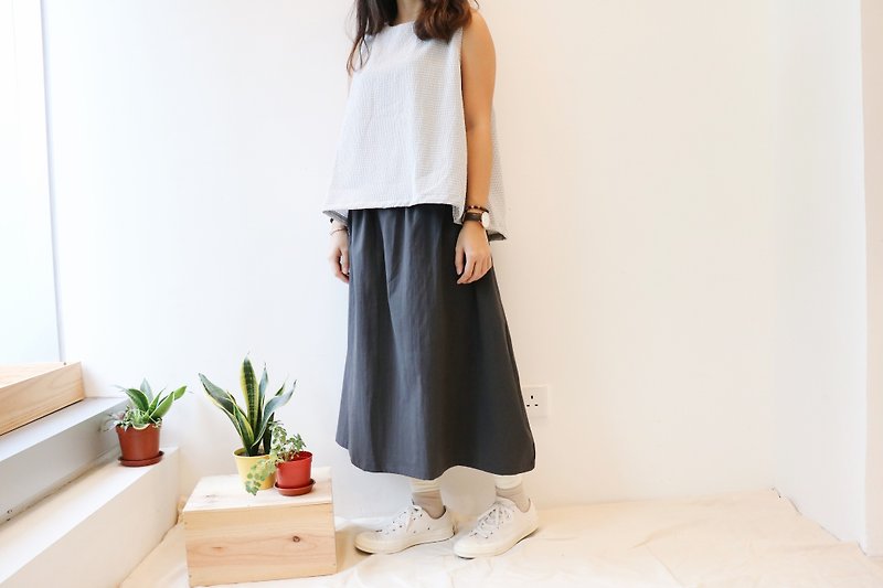 A cut skirt - กระโปรง - ผ้าฝ้าย/ผ้าลินิน สีเทา