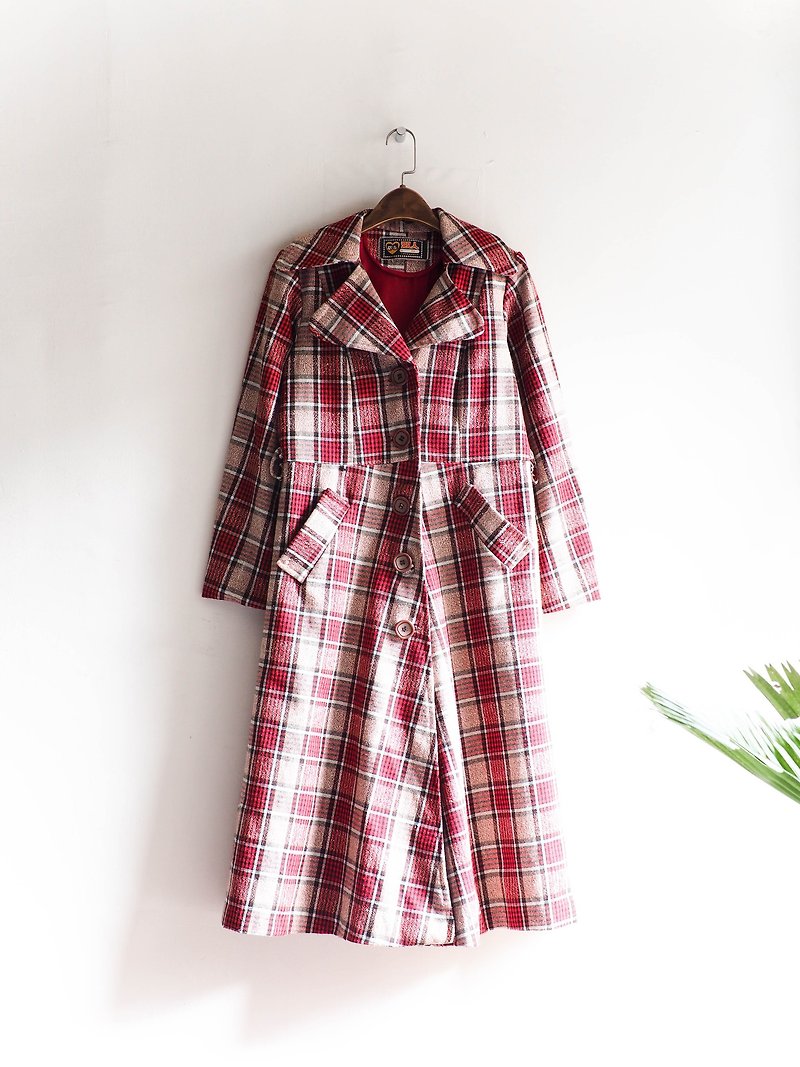 River Hill - Aichi Pink Plaid elegant maiden antique sheep wool coat wool coat wool vintage wool vintage overcoat oversize - Women's Casual & Functional Jackets - Cotton & Hemp Red