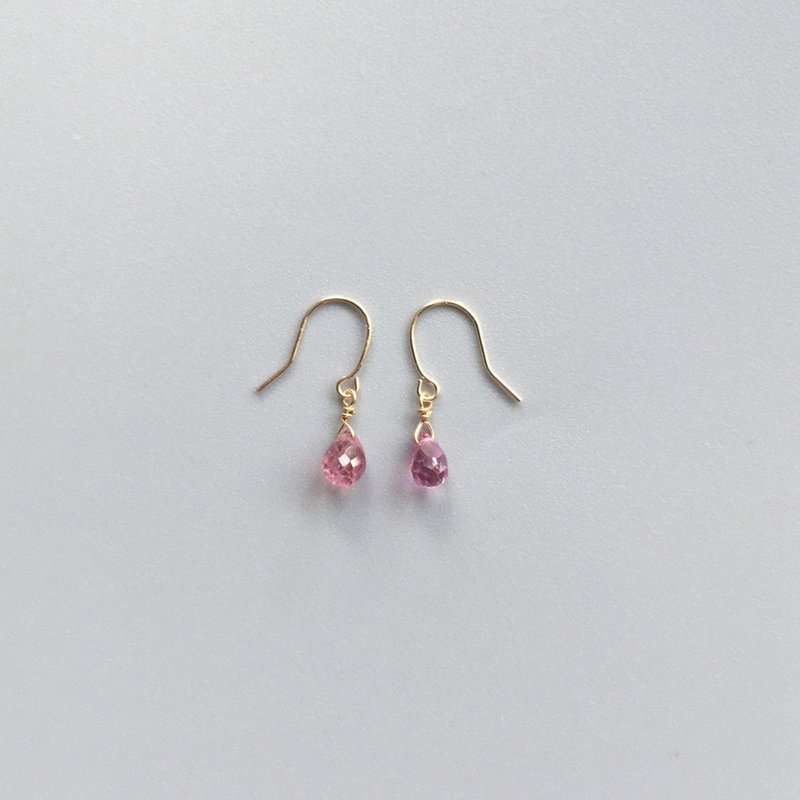 K10YG Solid gold Pink Sapphire September Birthstone, Dainty Earring - ต่างหู - เครื่องเพชรพลอย สึชมพู