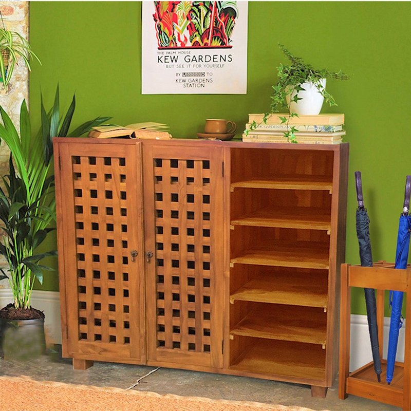 [Jidi City 100% teak furniture] HY100R teak double-door six-layer open shoe cabinet storage - ตู้เสื้อผ้า - ไม้ สีนำ้ตาล