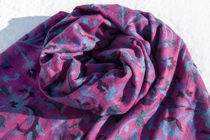 羊絨毯喀什米爾Cashmere/羊絨圍巾/純羊毛圍巾披巾/戒指絨披肩 聖誕禮物 情人節禮物 交換禮物 生日禮物-花朵藤蔓 - 圍巾/披肩 - 羊毛 多色
