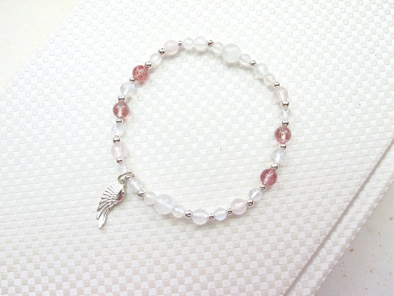 Strawberry crystal powder crystal moonstone [cherry red feather] love is smooth - สร้อยข้อมือ - คริสตัล หลากหลายสี