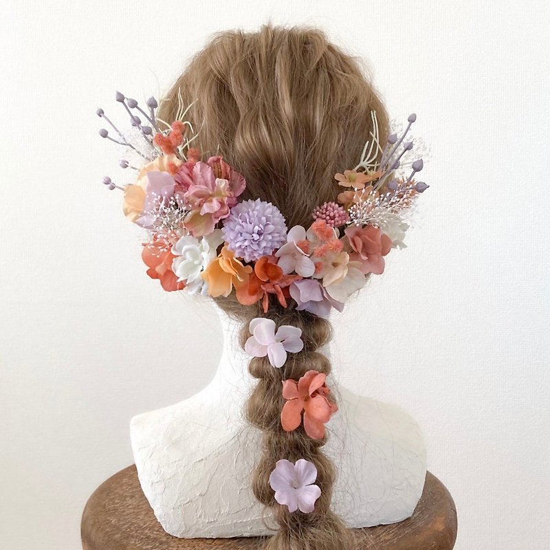 Flower lover hair ornament that never withers - เครื่องประดับผม - วัสดุอื่นๆ สีส้ม