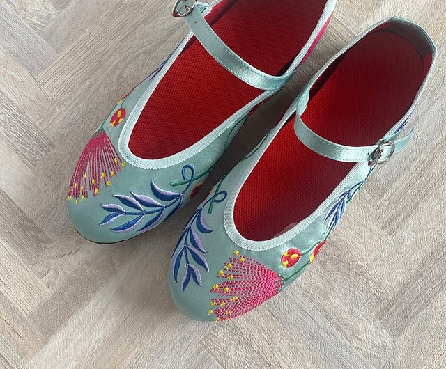 刺繍・バレエシューズ ブラック・チャイナシューズ