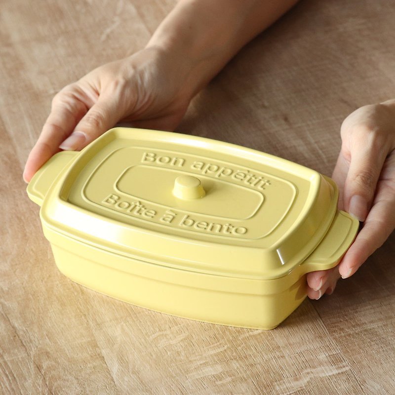 日本TAKENAKA 日本製COCOPOT可微波長方形分隔保鮮盒600ml-黃色 - 便當盒/飯盒 - 其他材質 黃色