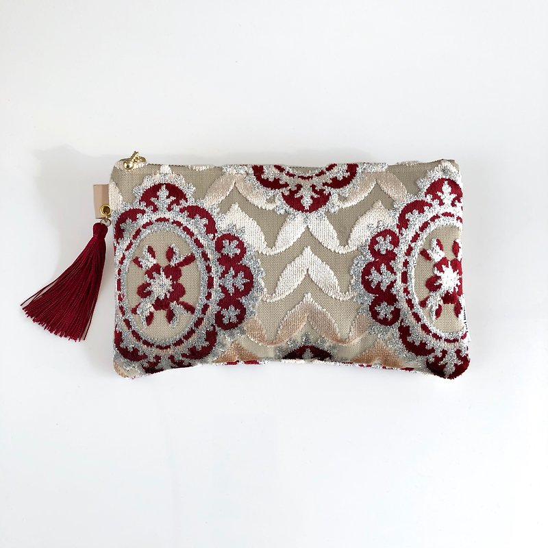 Pouch made of Moroccan fabric Eclat - กระเป๋าเครื่องสำอาง - ผ้าฝ้าย/ผ้าลินิน สีเงิน