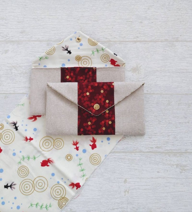 【Universal Red Envelope Bag】Gold Dot Wine Red, Goldfish Bubbles, Obi Sash, French Metallic Thread Cloth - ถุงอั่งเปา/ตุ้ยเลี้ยง - ผ้าฝ้าย/ผ้าลินิน สีแดง