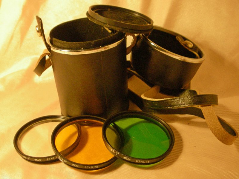 ORIGINAL CASE & 3 FILTER UV ORANGE GREEN fr MIR-10A F3.5/28mm lens KMZ USSR RARE - Camera Bags & Camera Cases - Genuine Leather 