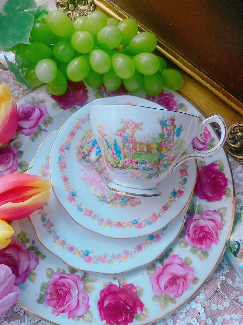 Made in England in 1930, this three-piece set of hand-painted rustic antique floral teacups is worth collecting as a Mother's Day gift. - Teapots & Teacups - Porcelain Multicolor