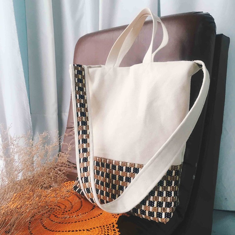 4.5 Design Handmade Bag - Rattan Canvas White Tote Side Backpack - Messenger Bags & Sling Bags - Cotton & Hemp 