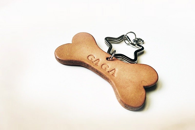 Dog bone shape pet brand name / charm / key ring [customized lettering] - Collars & Leashes - Genuine Leather 