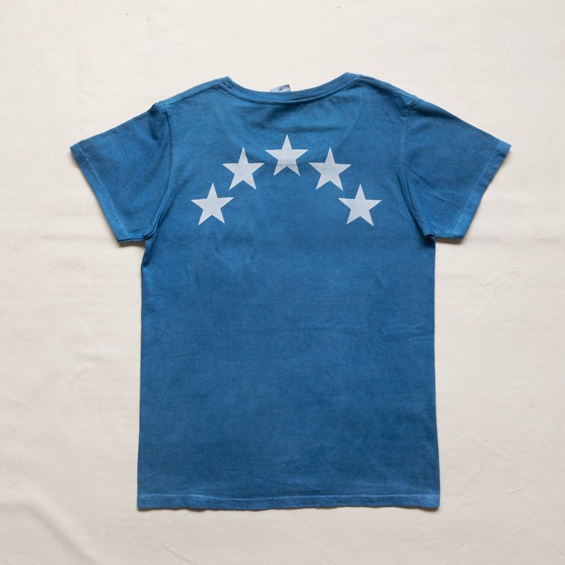 Made to order BLUE STAR TEE Indigo dye - เสื้อฮู้ด - ผ้าฝ้าย/ผ้าลินิน สีน้ำเงิน