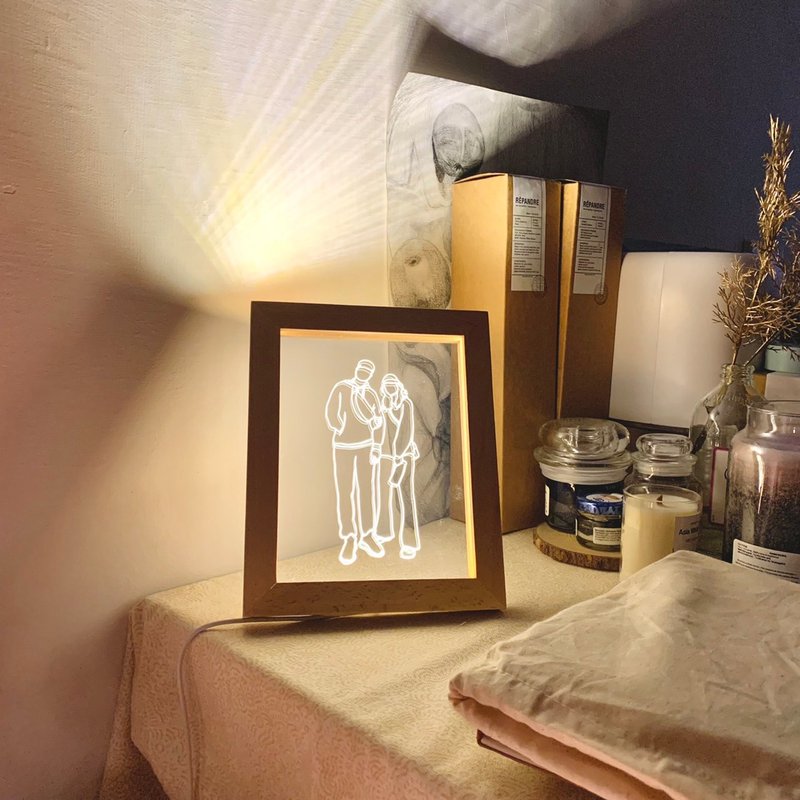 [Customized Ice Bird Like Yan Painting] Photo Frame Transparent Night Light - Lighting - Wood Transparent