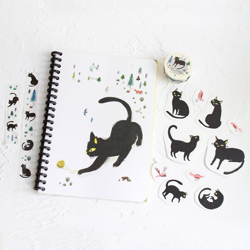 Goody Bag I Black Cat_ Journal Stickers Washi Tape - Notebooks & Journals - Paper Black