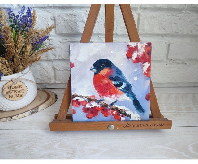 ウソの油絵鳥の小さなアート鳥のアートワーク ウソの絵画鳥の