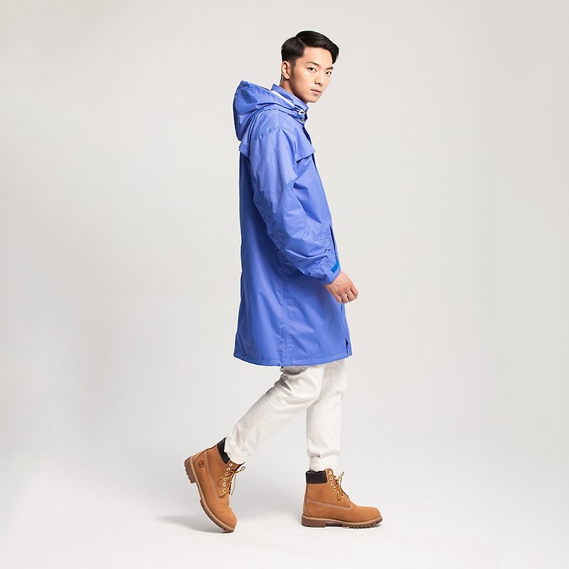 (完售)中性風衣防水外套天王星藍 + 可收納延伸鞋套雨褲個性黑 () - 女西裝外套 - 防水材質 藍色